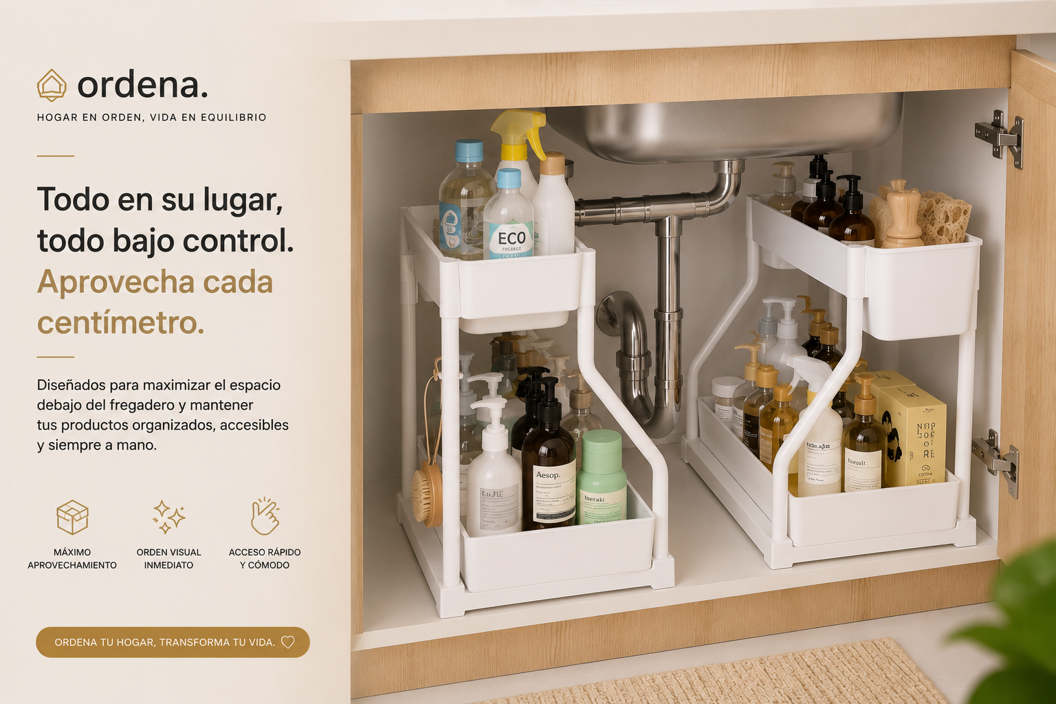 Organizador Deslizante de 2 Niveles para Bajo el Fregadero