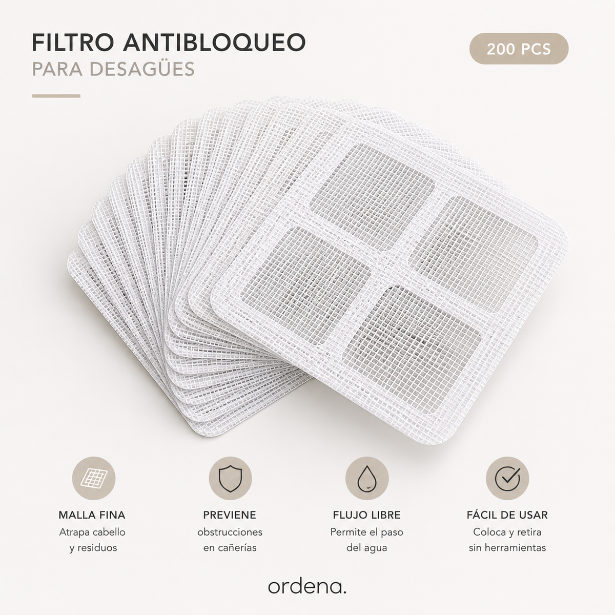 Recogedor Desechable de Pelo para Desagüe de Ducha (50 Piezas)