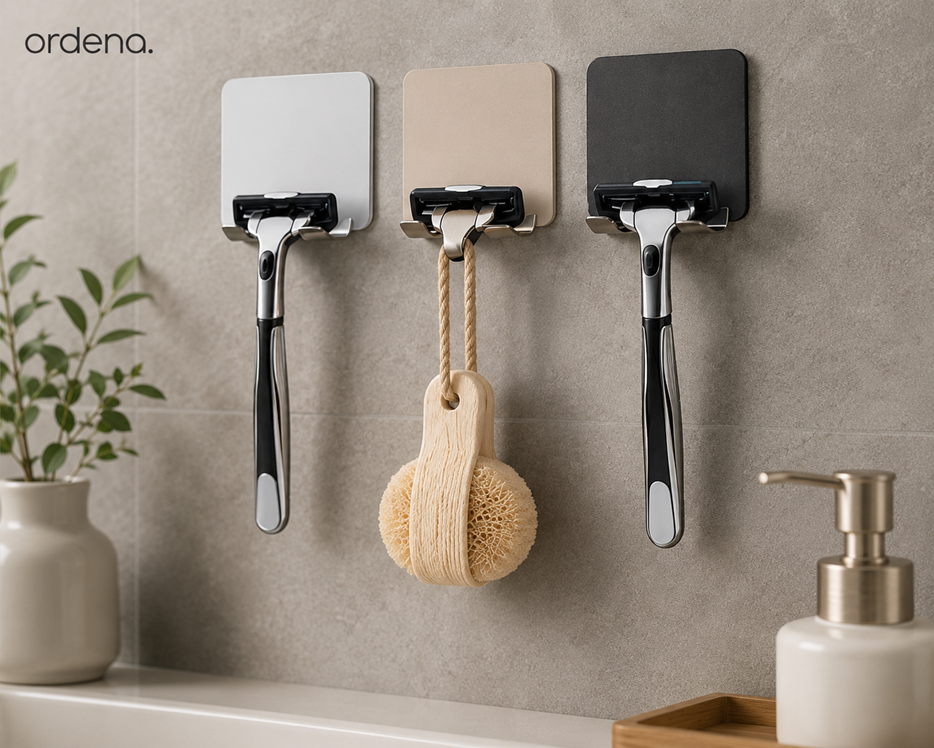 Soporte Adhesivo de Acero Inoxidable para Maquinilla de Afeitar | 1 o 2 Piezas