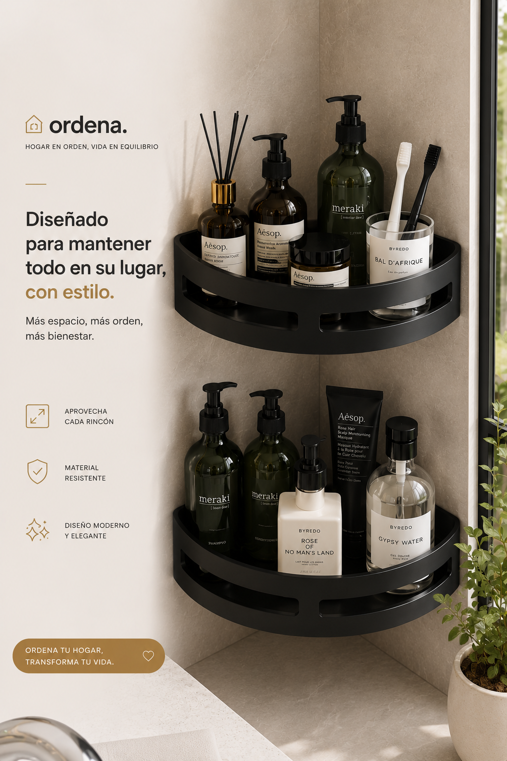 Repisa de Aluminio para Baño y Cocina | Organizador de Pared