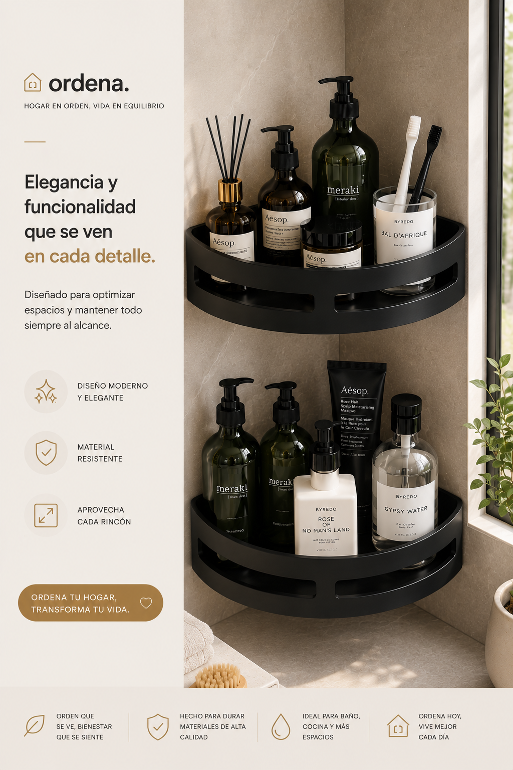 Repisa de Aluminio para Baño y Cocina | Organizador de Pared