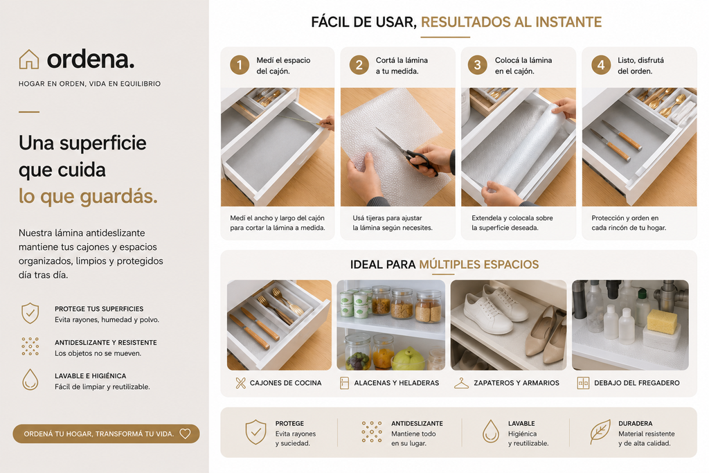 Tapete Antideslizante para Cajones y Estantes | Protector Impermeable