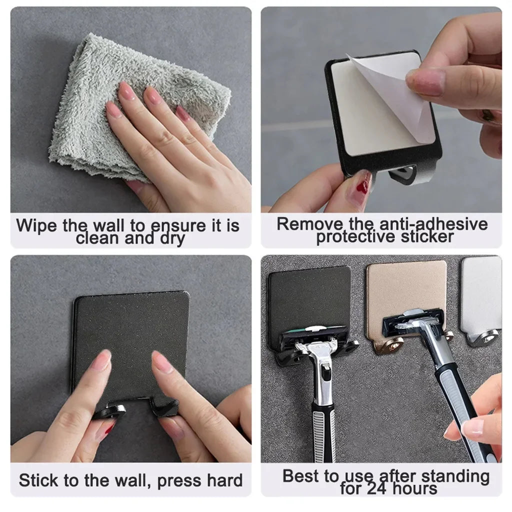 Soporte Adhesivo de Acero Inoxidable para Maquinilla de Afeitar | 1 o 2 Piezas