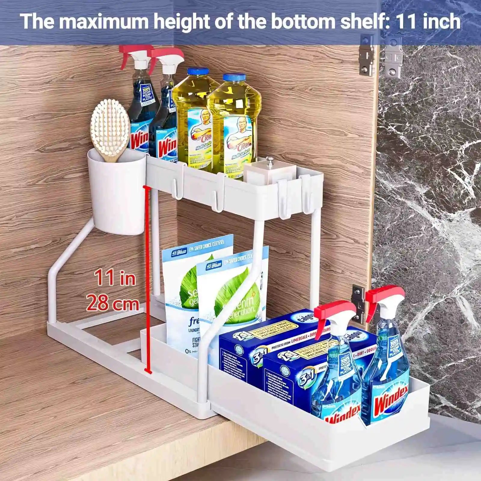 Organizador Deslizante de 2 Niveles para Bajo el Fregadero