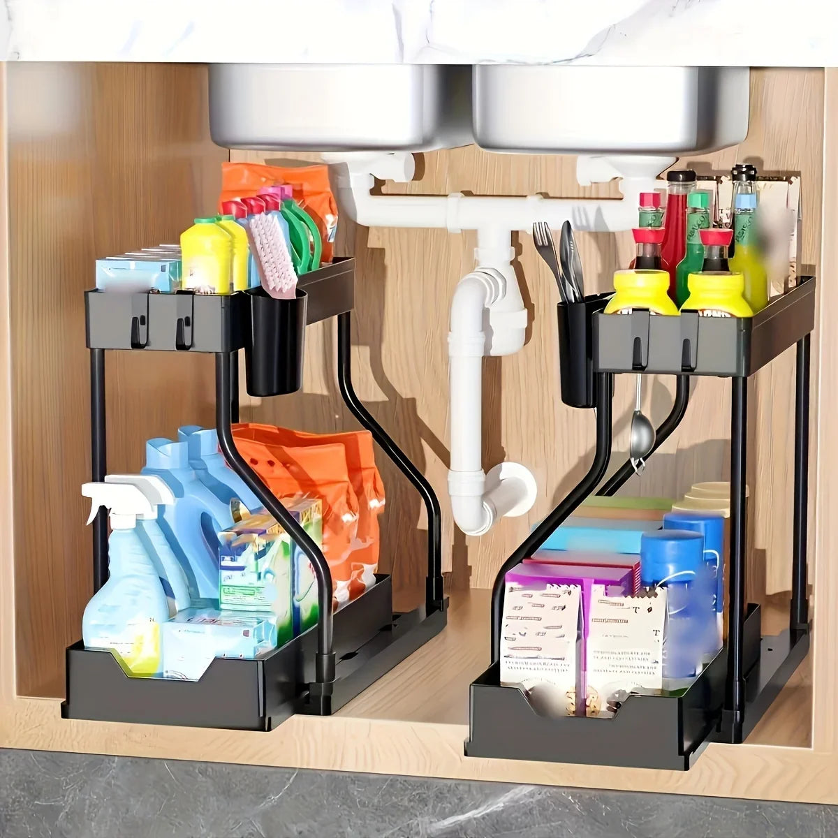 Organizador Deslizante de 2 Niveles para Bajo el Fregadero