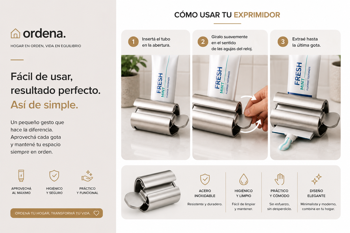 Exprimidor de Pasta Dental de Acero Inoxidable | Aprovecha Cada Gota