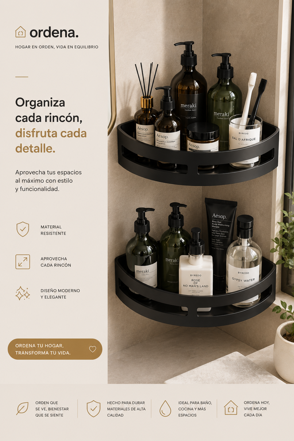 Repisa de Aluminio para Baño y Cocina | Organizador de Pared