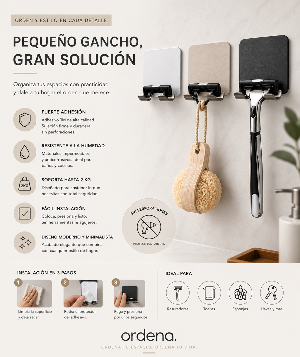 Soporte Adhesivo de Acero Inoxidable para Maquinilla de Afeitar | 1 o 2 Piezas