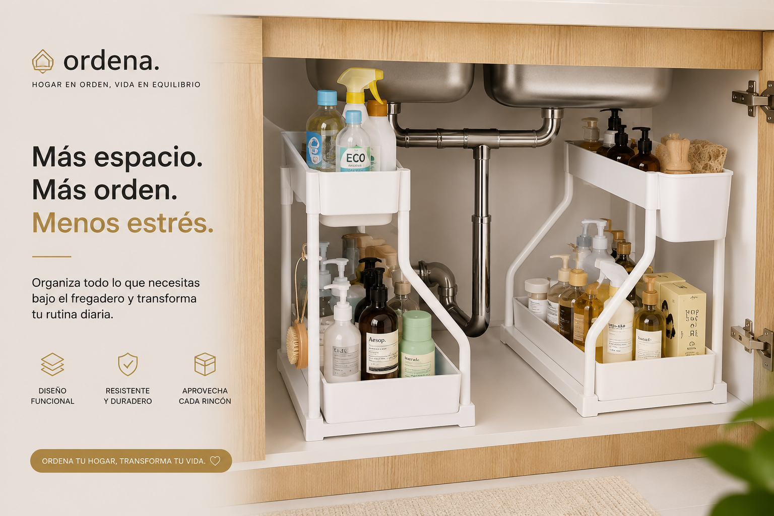 Organizador Deslizante de 2 Niveles para Bajo el Fregadero